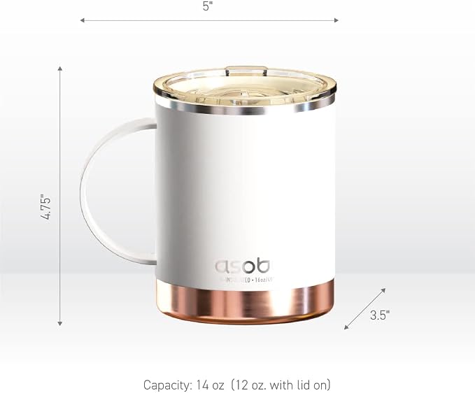asobu Ultimate Ceramic Travel Mug, 12oz Insulated Stainless Steel Coffee Cup with Handle & Splash-Resistant Lid, Ceramic Lined for Pure Taste, BPA-Free, Double-Wall Vacuum for Hot Drinks