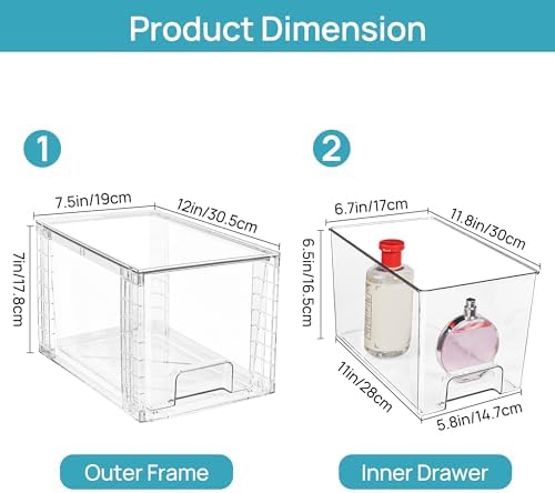 Vtopmart Clear Under Sink Organizer, 8 Pack Stackable Storage Drawers Set Designed to Fit Bathroom&Kitchen Under-Sink Organization