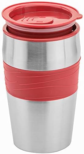 Mixpresso Single Serve & Single Cup Coffee Maker with 14oz Travel Mug Red | For ground coffee only, reusable filter, auto shut off. Compact personal drip coffee maker, not compatible with K-Cup pods.