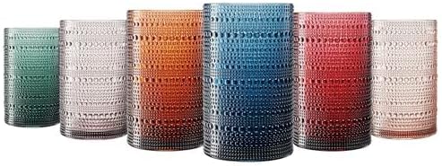Khen Plastic Hobnail Drinking Highball Glasses Set of 6 Neutral Tones Cups 14oz, Shatterproof & Unbreakable Acrylic Beaded Design, BPA-Free, Dishwasher Safe Indoor/Outdoor Drinkware Water, Cocktails