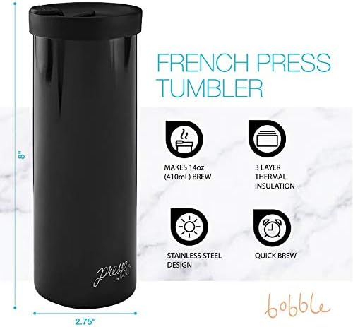 bobble French Coffee Press Triple Wall Insulated Travel Mug 14 oz Black | Yes