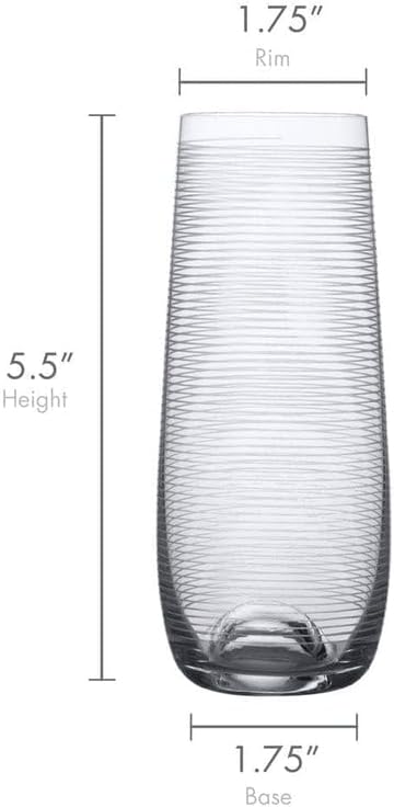Mikasa Cheers Stemless Flutes, 7.5 Oz - Clear, Set of 4 | Lead-Free Crystal Drinkware with Dot, Line & Swirl Designs for Champagne, Prosecco, Cocktails & Mimosas, Dishwasher Safe