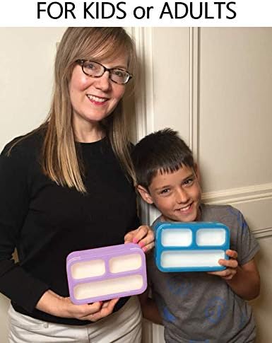 kinsho Small Snack Box Container for Kids Toddlers Set of 2 (Purple + Blue) | 3 Compartments, Leak-Proof, Spill Proof, BPA-Free Reusable Small Mini Bento Lunch Box for Daycare School Travel, Holds 2 Cups