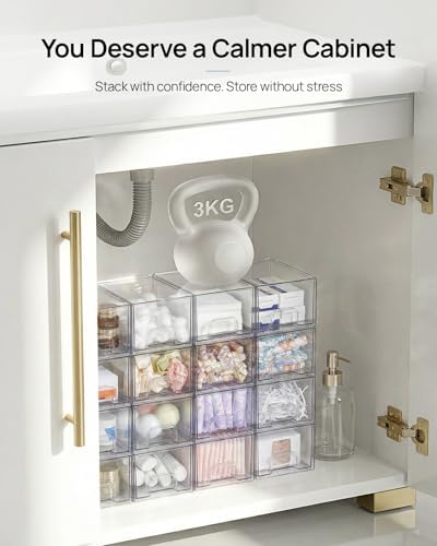 Vtopmart Clear Under Sink Organizer, 8 Pack Stackable Storage Drawers Set Designed to Fit Bathroom&Kitchen Under-Sink Organization