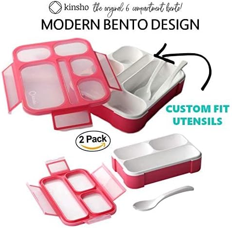 Bento Lunch Box and Snack Container Set for Kids Women | Small & Large Leakproof Boxes for Work School Daycare | Divided Portion Containers for Girls Teens Toddlers, Large and MINI, Pink 2 pack