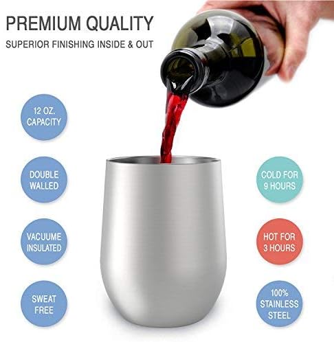 CHILLOUT LIFE 12 oz Stainless Steel Wine Tumbler with Lid - Double Wall Vacuum Insulated Wine Cup Glass Keeping Cold & Hot for Coffee, Champagne, Cocktails, Ice Cream - Dishwasher Safe Finish