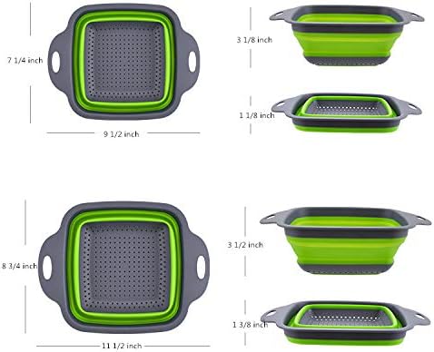 2-Pack Collapsible Colander, 9.5 & 11.5 Inch Folding Basket | Kitchen Vegetable & Fruit Strainer, Extendable Handles, Durable, Perfect for Draining Pasta, Veggies, Fruits