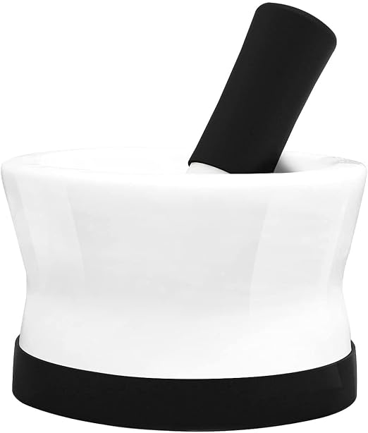 Large Mortar and Pestle Set - EZ-Grip Silicone & Porcelain Mortar with Detachable Scratch Proof Silicone Base - Perfect for Guacamole Spices and More - NEW BREAKPROOF Bowl - Dishwasher Safe Molcajete