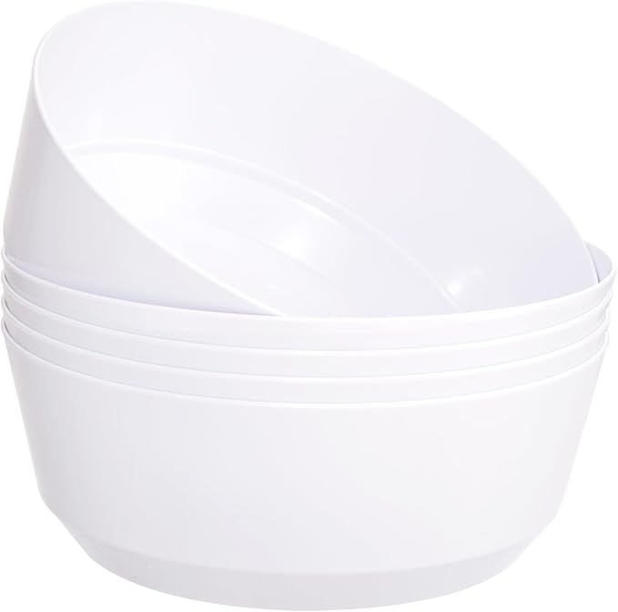 8 Pack Plastic Serving Bowls 128oz White Plastic Bowls Heavy Duty Disposable Serving Bowls for Party Snack & Salad & Candy & Bar Buffet | 128oz Heavy Duty Disposable Plastic Bowls, Perfect for Party Snack, Salad, Candy & Bar Buffet
