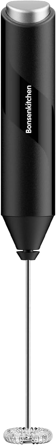 Bonsenkitchen Milk Frother for Coffee, Battery Operated （Not Iincluded) | Fast Handheld Drink Mixer with Stainless Steel Whisk, Powerful Hand Frother, Creates Rich Foam