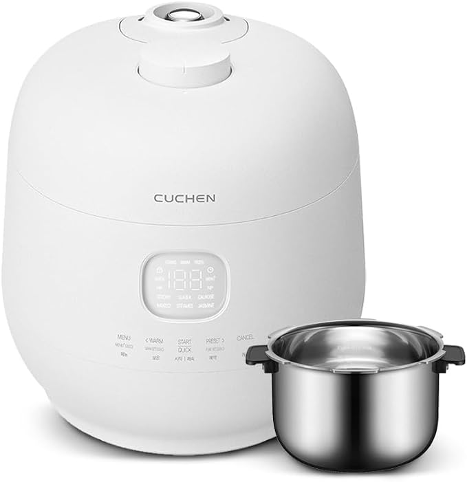 Cuchen 6-Cup Premium IH Pressure Rice Cooker with 304Ti Stainless Steel Inner Pot, Dual High/Non-Pressure Modes, Voice Guide & Auto Steam Clean, White (CRH-TWS0610PWUS)