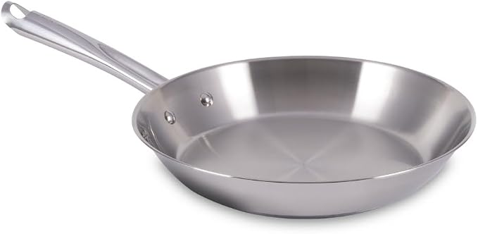T-Fal Gourmet Stainless Steel Fry Pan 12.5 Inch Induction Compatible Skillet Pan, Fast and Even Heating, Oven Safe to 500F, Professional Grade Cookware for Home Chefs | Even heat base, Dishwasher safe, Riveted stainless steel handle, Sauté and sear cap...