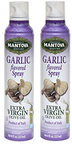 Mantova Extra Virgin Olive Oil Spray Garlic Flavored 8 oz. Spray Bottle - Manage Oil Amount - Great For Salads & Cooking (Twо Pаck)