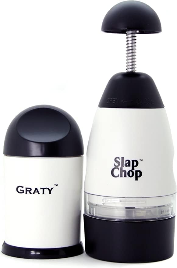 Original Slap Chop Slicer with Stainless Steel Blades & Cheese Graty | Manual Food Chopper & Twist Grater for Cheese, Vegetables, Salad Toppings, & More | Lightweight & Easy to Clean | Manual Food Chopper & Twist Grater for Cheese, Vegetables, Salad To...