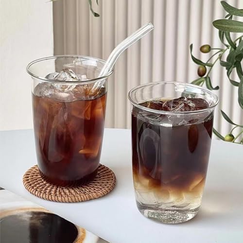 6 Pieces Drinking Glasses with Straw, 16 Oz Clear Water Glass Set | Lead-free Highball Glass Cup Kitchen Glassware for Juice, Beverage, Cocktail, Ice Tea, Coffee, Soda
