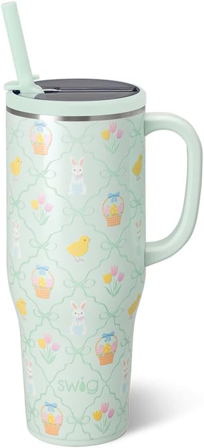 Swig Life 40oz Leakproof Mega Mug with Handle & Straw, Hoppy Easter | Leakproof Lid - Triple Insulated Stainless Steel - Handle & Straw Included - Cup Holder Friendly - Dishwasher Safe