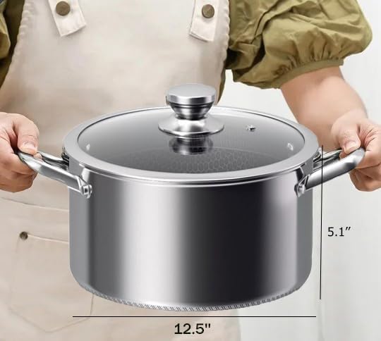 Toutrop Hybrid Nonstick 8-Quart Stockpot,Stainless Steel Stock Pot with Glass Lid,Induction Soup Pot Compatible with All Cooktops,Dishwasher & Oven Safe