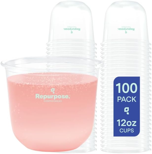 Repurpose Disposable Plant-Based Stemless Glasses, 12oz, 100ct | Plant-Based, BPA Free, No PFAS Added, Certified BioBased, FDA Non-Toxic, Ultimate Cool Girl Cup