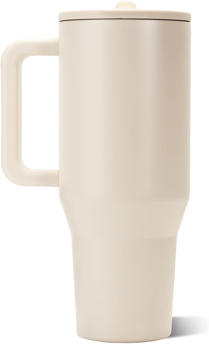 HydroJug Traveler 32oz, Insulated Tumbler with Handle & Straw, Cream