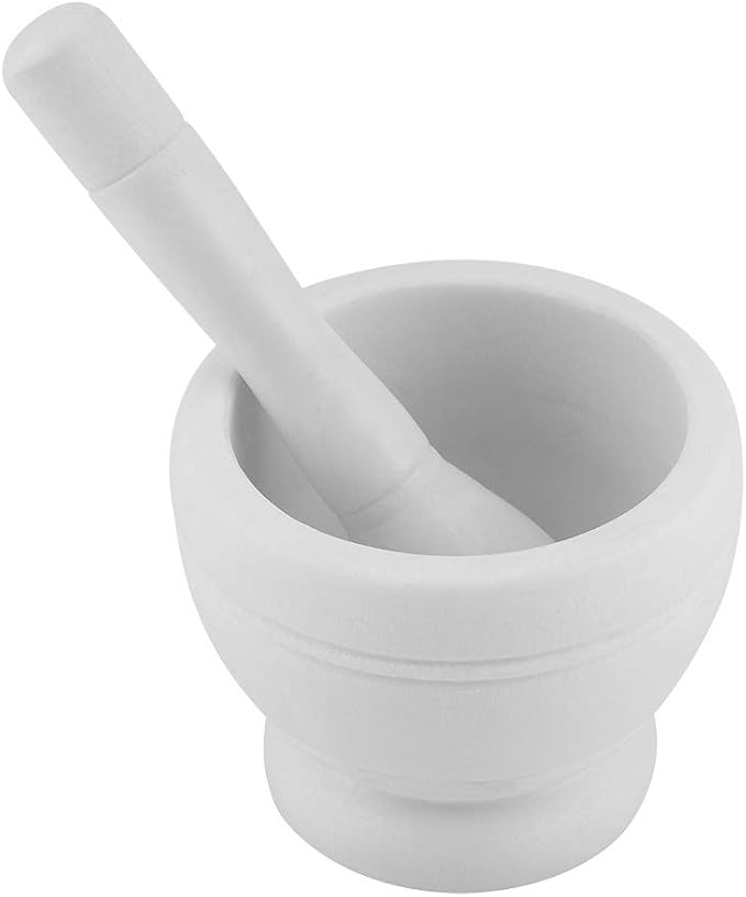 Mortar and Pestle Set, Manual Garlic and Seasoning Grinder with Non Slip Base Grinding Bowl for Crushing Seasonings, Making Paste, Guacamole and More (White)