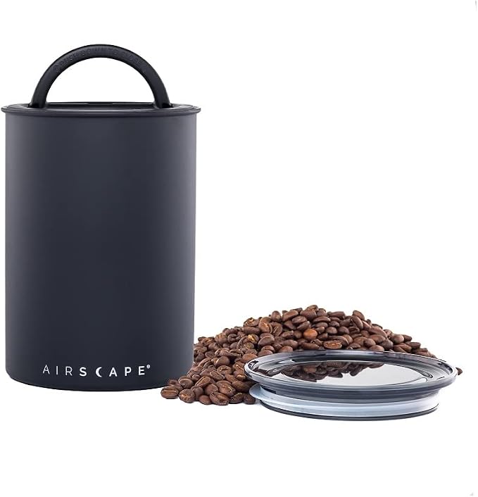 AirScape by Planetary Design | Airless Coffee Storage | 500g | Matte Black | Container | US Patented Inner Plunger Lid REMOVES Excess Oxygen | Don't Buy airtight, Buy AIR-Less | (Medium, Matte Black)