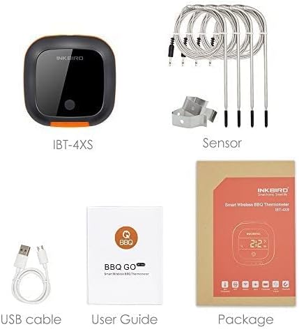 INKBIRD Bluetooth Digital Wireless Food Meat Thermometer IBT-4XS, 4 Probes | 150FT Rechargeable BBQ Cooking Kitchen Food Meat Thermometer, LED Backlit Timer Alarm Magnet, Grill BBQ Smoker Oven Drum