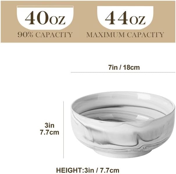 MALACASA Salad Soup Bowls Set of 2, 44 OZ Ceramic Bowls for Kitchen | Marble Grey Bowls for Soup, Cereal, Pasta, Oatmeal, Ramen, Porcelain Bowls Microwave & Dishwasher Safe, Series REGULAR