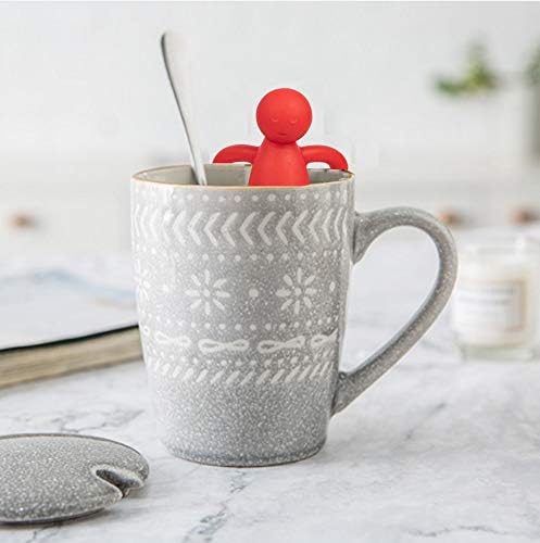 Leden Cute Tea Infuser for Loose Leaf Tea, Extra Fine Mesh Tea Steeper Red | Stainless Steel Fun Person-shaped Design Tea Strainer Filter with Silicone Handle for Loose Tea Ball for Cup Mug
