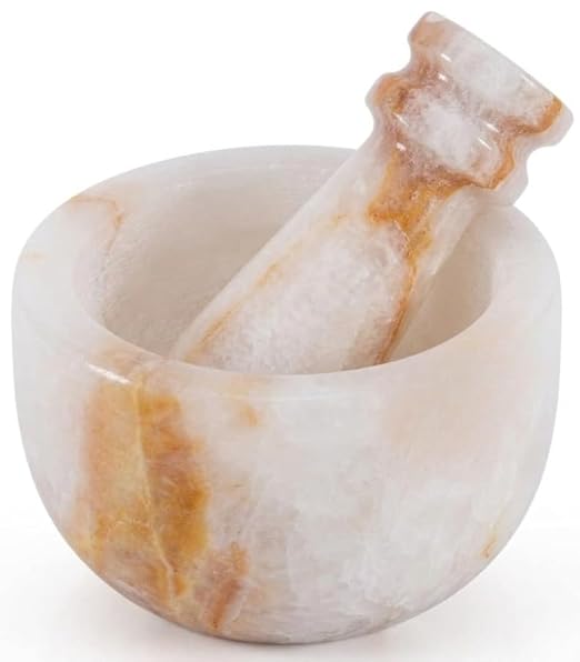 Marble Mortar and Pestle Set White Onyx 3" Inches Handmade Garlic Crusher & Grinder Bowl, Mini Mortar and Pestle for Kitchen - Herb Grinder Spice Grinder