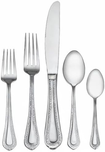 Mikasa Regent Bead 65-Piece Flatware Set for 12, 18/10 Stainless Steel Silverware with Beaded Teardrop Handles, Includes Serving Utensils, Dishwasher Safe