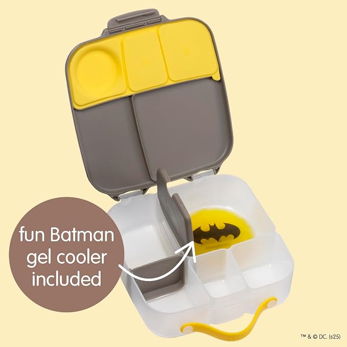 b.box Batman Lunch Box, 8.5 Cup Bento Box for All Ages, Snack Box | Lunch Box Kids + Adults, Lunch Containers, 4 Compartments, Leak Proof, Dishwasher Safe, BPA Free, PFAS Free, Ice Pack