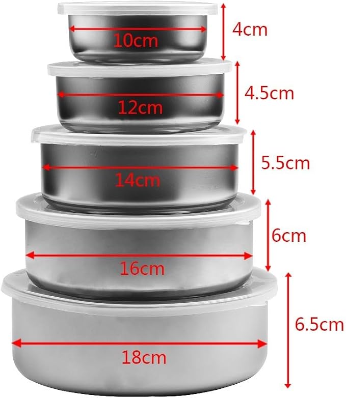 Stainless Steel Mixing Bowls Set with Airtight Lids 5 Piece Nesting Storage Containers for Kitchen Food Prep Serving