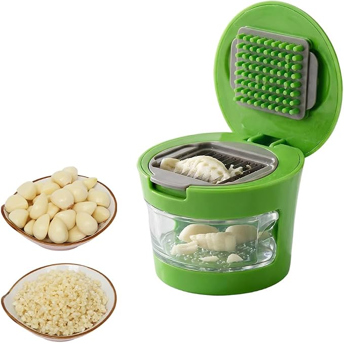 Garlic Mincer and Garlic Chopper, Manual Garlic Crusher and Masher with Stainless Steel Blades, Mini Garlic Grinder for Garlic, Ginger, Herbs, Nuts and Vegetables, 1PC