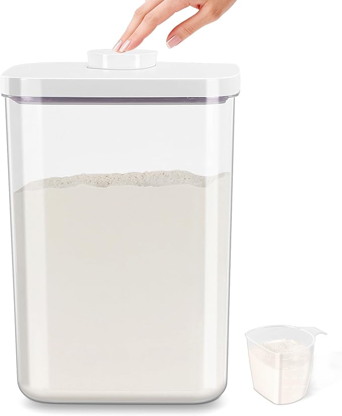 6 Qt Flour Sugar Storage Containers with Pop-up Lid Airtight 11 Lb Rice Bin | Crystal-Clear Plastic Dry Food Containers Tall and Slim BPA Free Pet Food Holder for Kitchen Pantry Organization