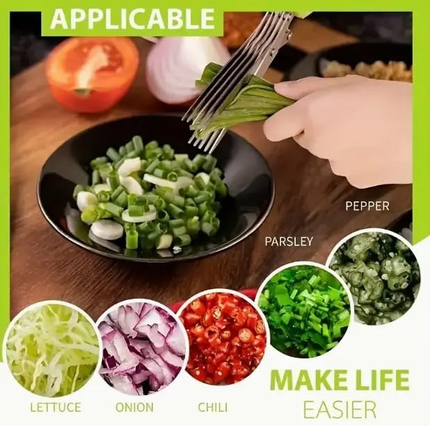 5-Layered Stainless Steel Kitchen Scissors with Protective Cover & Built-in Cleaner Utensils for BBQ & Indoor Use Durable Safe Versatile Onion & Herb Shredder