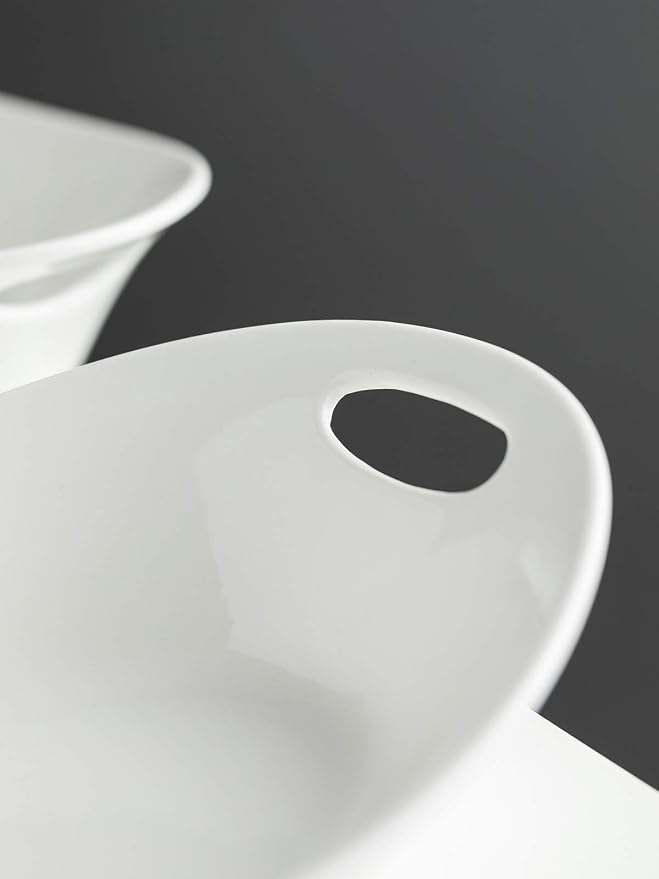 YHOSSEUN Large Serving Bowl with Handles, Oval Serving Platter Set of 2 | Thanksgiving Serving Dishes for Entertaining, Ceramic Salad Bowls Set, 1.5 Quarts, White, Microwave Dishwasher Oven Safe