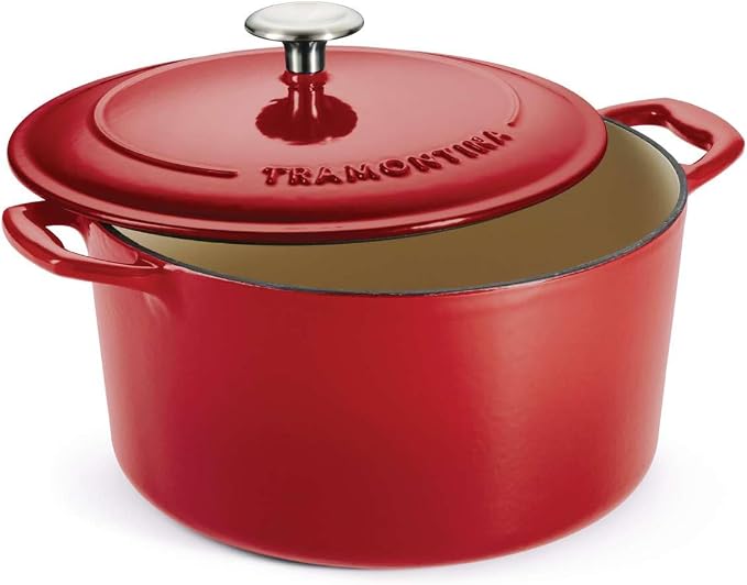 Tramontina Bestow Enameled Cast Iron 6.5-Qt Round Dutch Oven Pot with Lid | Great for Braising, Roasting and Bread Baking - Red