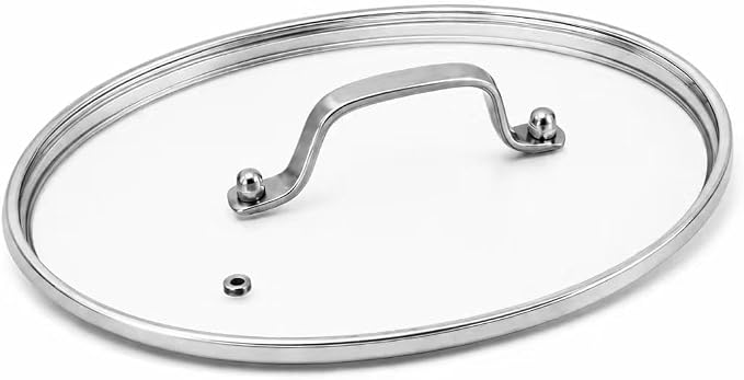 12 Inch Pan Lid - Tempered Glass Pot Lid, Stainless Steel Knob | Wok Lid, Steam Vent