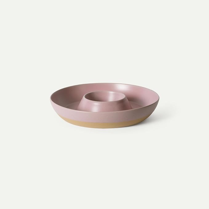 Mora Ceramic Chips and Dip Serving Tray: Large Divided Party Bowl Set for Chips & Salsa, Veggies & Dip, Fruit, Snacks, Entertaining, Hosting, etc. Minimalist Design for the Modern Hostess - Dawn