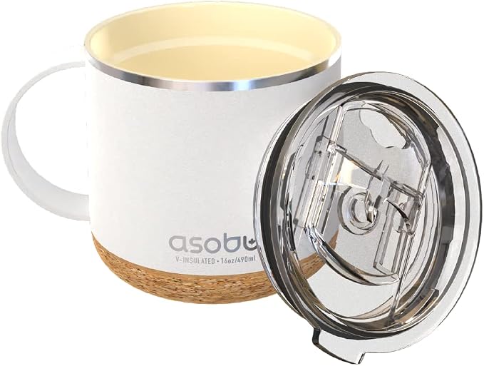 asobu Ultimate Ceramic Travel Mug, 16oz Insulated Stainless Steel Coffee Cup with Handle & Splash-Resistant Lid, Ceramic Lined for Pure Taste, BPA-Free, Double-Wall Vacuum with Built-In Coaster