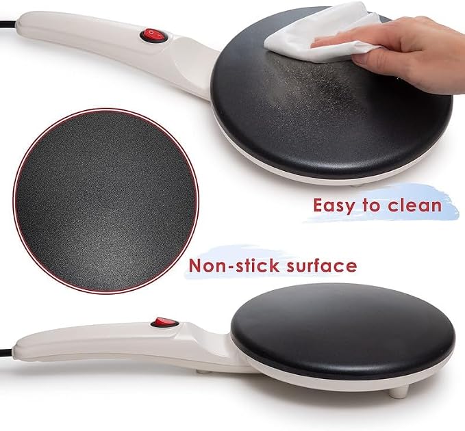 Moss & Stone White Electric Crepe Maker, 8" Portable Nonstick Crepe Pan | Nonstick dipping plate, auto shut-off, on/off switch, even heating, automatic temperature control, compact design