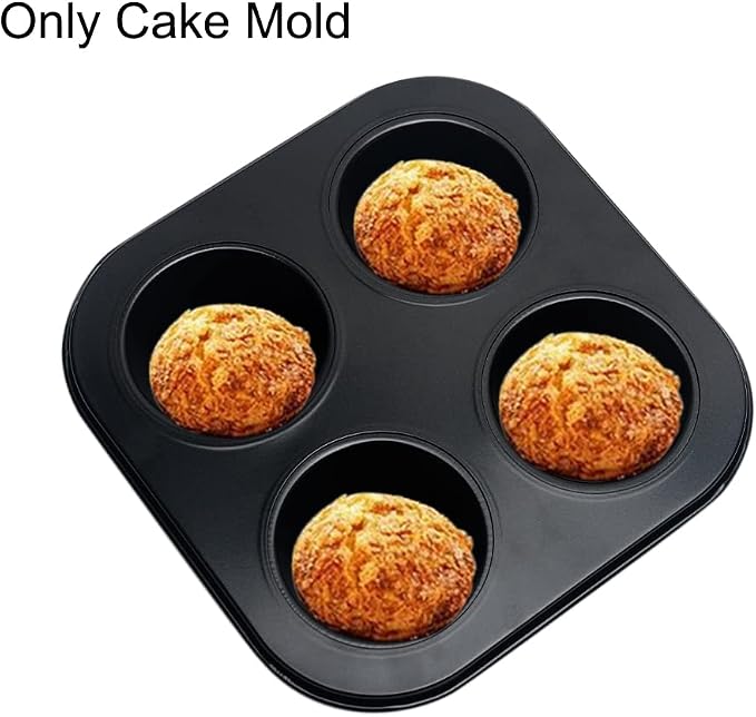 2pcs 4-Hole Muffin Pan, Bakeware Non-stick Cupcake Baking Pan Mini Pie Pans, Heavy Duty Carbon Steel Muffin Tray Standard Baking Mold Pan for Oven Bakings (Black)