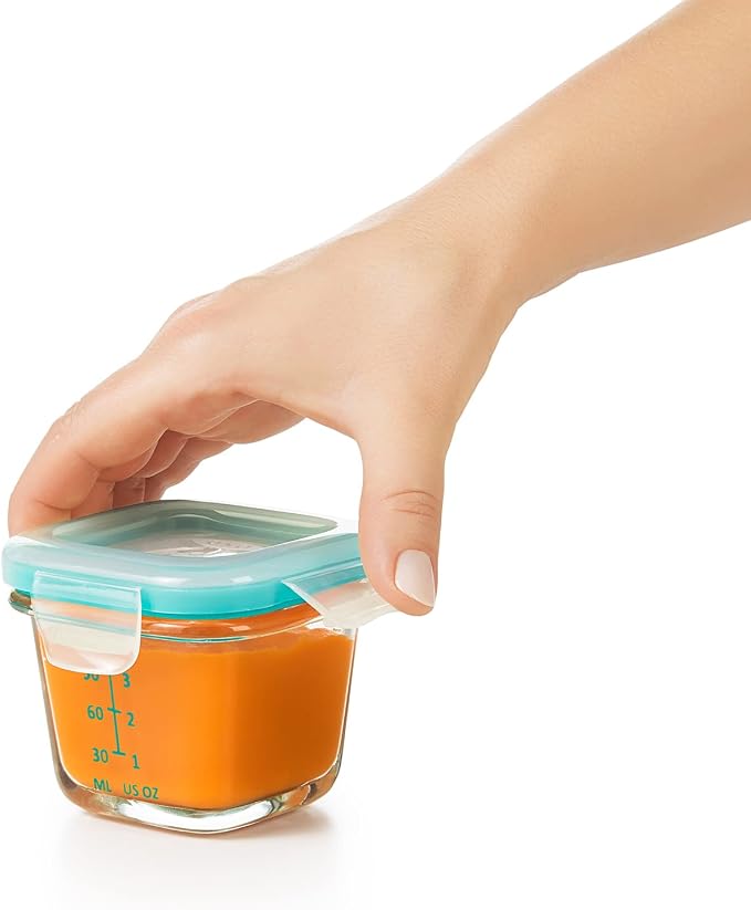 OXO Tot Glass Baby Blocks Food Storage Containers, Teal, 4 oz