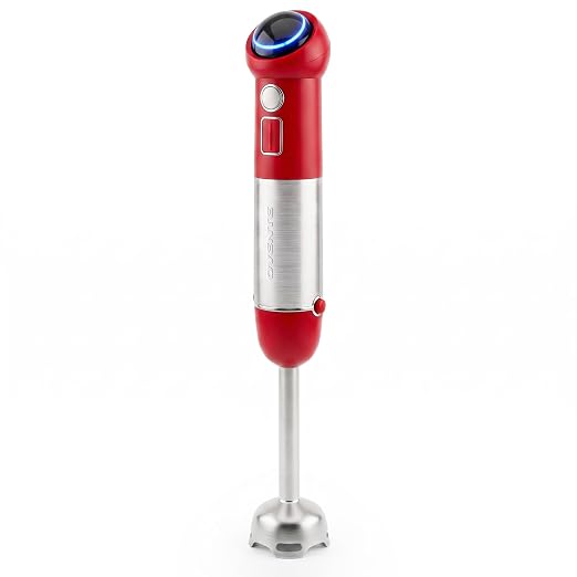 OVENTE Cordless Immersion Hand Blender, 300W Rechargeable Red HR995R | Handheld Portable Mixer with Speed Pulse Activating Sensor and Stainless Steel Blades for Smoothies, Shakes, or Baby Food