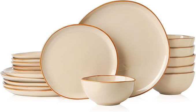 Stoneware Dinnerware Sets for 6, Reactive Glaze Plates and Bowls, Blue | 18-Piece Handcrafted Rustic Porcelain Dishes Set, Highly Scratch Resistant, Dishwasher & Microwave Safe
