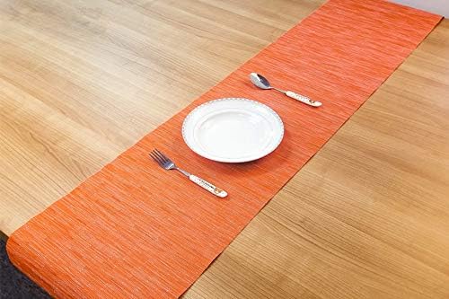 SHACOS Woven Vinyl Table Runner Indoor Outdoor 12x71 inch Kitchen Dining Table Runners Wipe Clean Washable PVC Table Runner, Orange