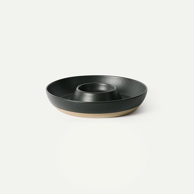 Mora Ceramic Chips and Dip Serving Tray: Large Divided Party Bowl Set for Chips & Salsa, Veggies & Dip, Fruit, Snacks, Entertaining, Hosting, etc. Minimalist Design for the Modern Hostess - Liquorice