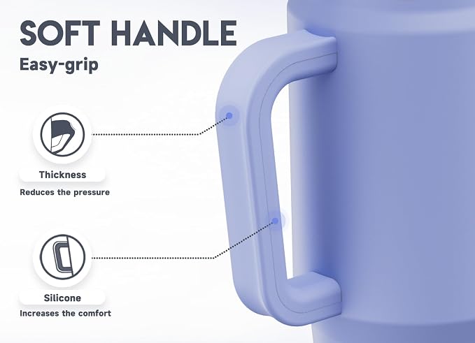 Meoky 32 oz Tumbler with Handle, Insulated Tumbler with Lid and Straw, Stainless Steel Travel Mug, Keeps Cold for 24 Hours, 100% Leak Proof, Fits in Car Cup Holder (Lilac)