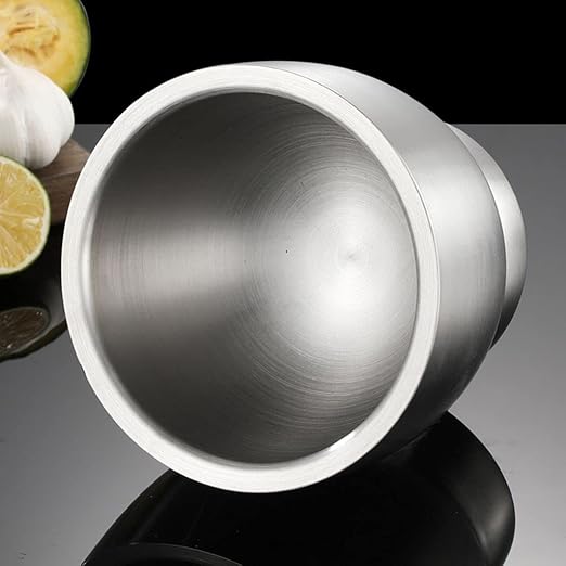 Mortar and Pestle Set 5 Inch Large Capacity Stainless Steel Heavy Polished, Enhanced Performance Spice Grinder with Lid