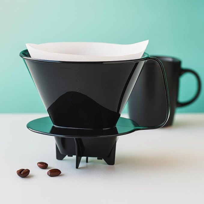 Fino Pour-Over Coffee Brewing Filter Cone, Number 4-Size, Black, Brews 8 to 12-Cups